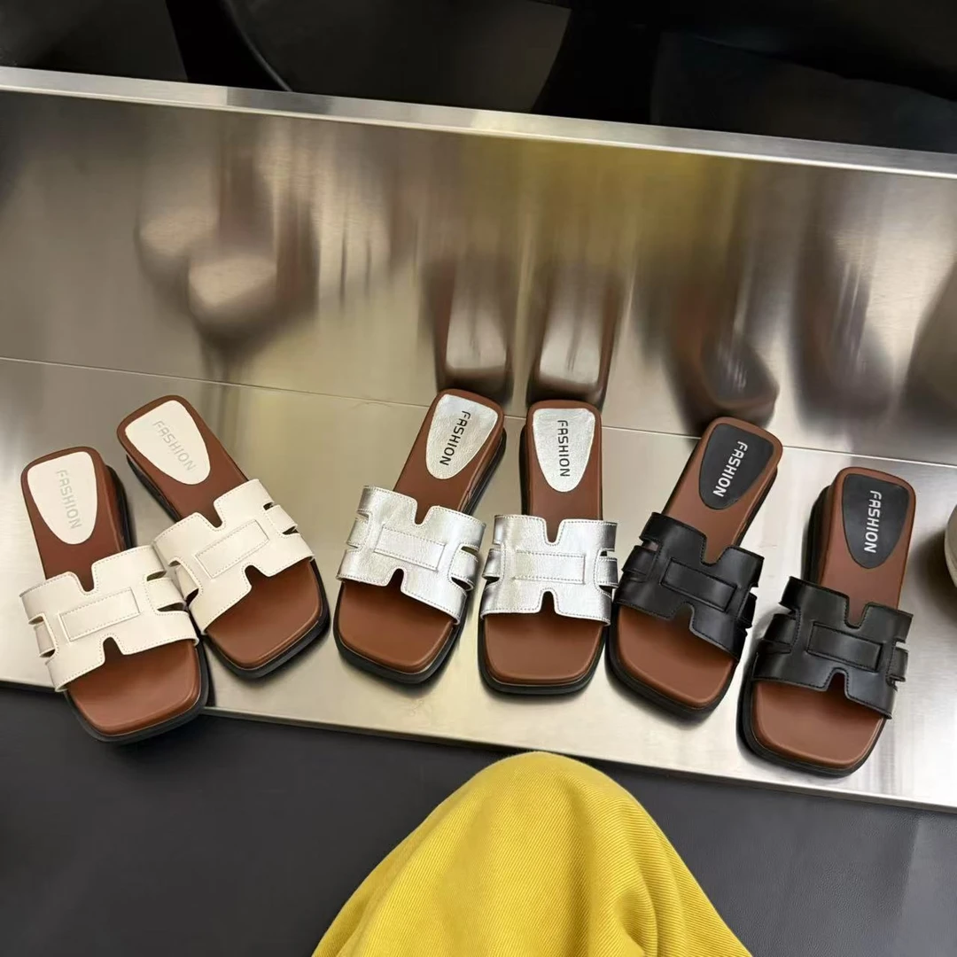 2025年夏季时尚百搭厚底方头设计款复古休闲风外穿女拖鞋-4CM