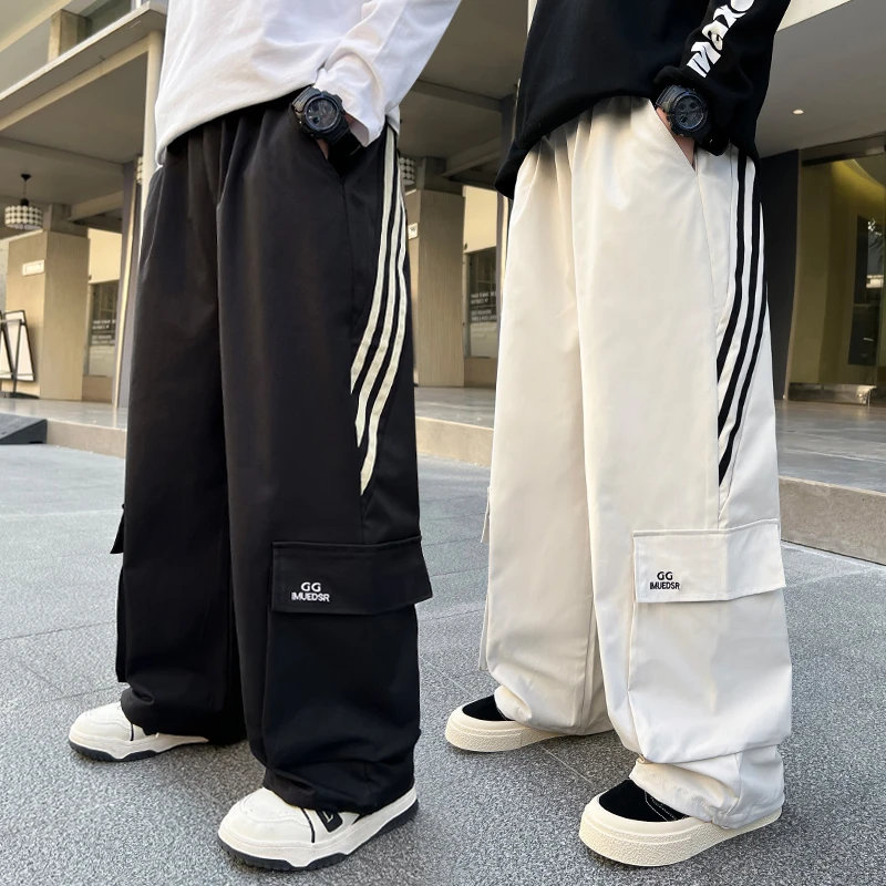 男童裤子洋气2025春秋新款中大童酷潮男孩白色直筒裤儿童工装裤潮