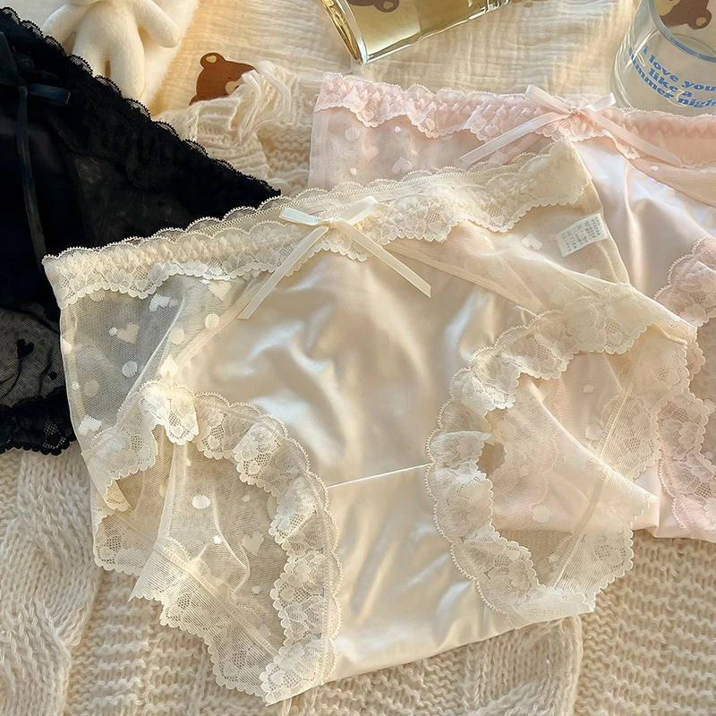 性感纯欲风中腰法式轻薄舒适透气软蕾丝包臀胖妹妹大码内裤