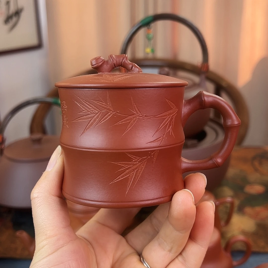 紫砂茶壶精品 竹节盖杯 朱泥 200cc