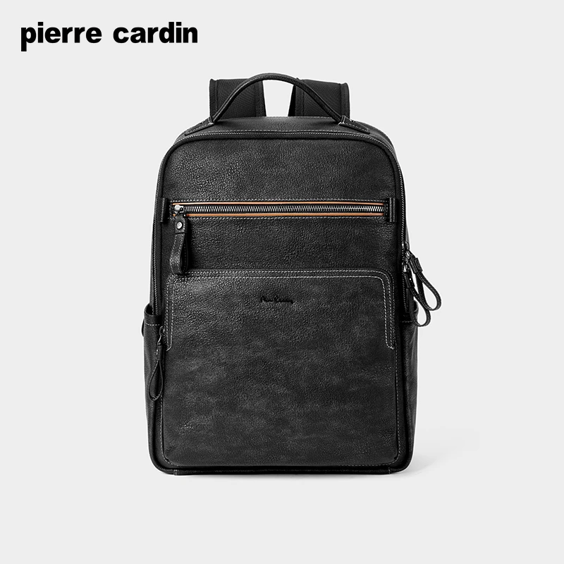 皮尔卡丹头层牛皮双肩包商务简约男士电脑背包时尚潮流牛皮旅行包