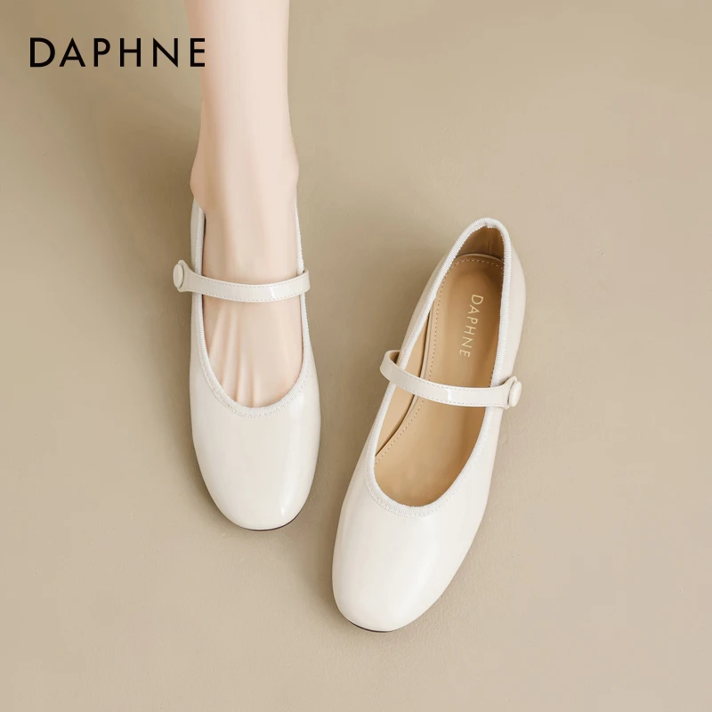 达芙妮网红爆款法式玛丽珍鞋女2025夏季软底单鞋米色小皮鞋配裙子