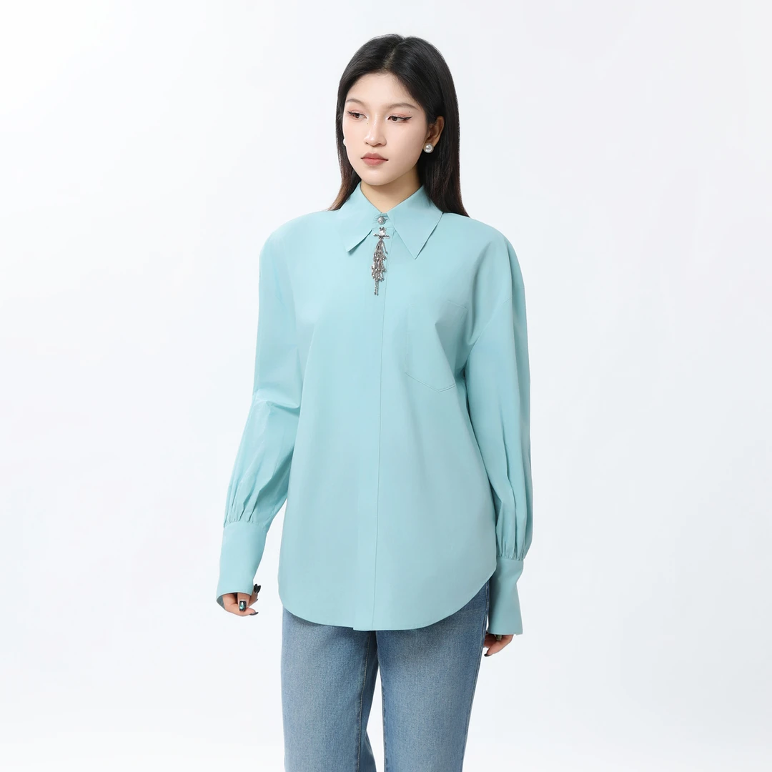 【姐妹品质】商场同款新款百搭宽松时尚流苏装饰设计衬衫女530052