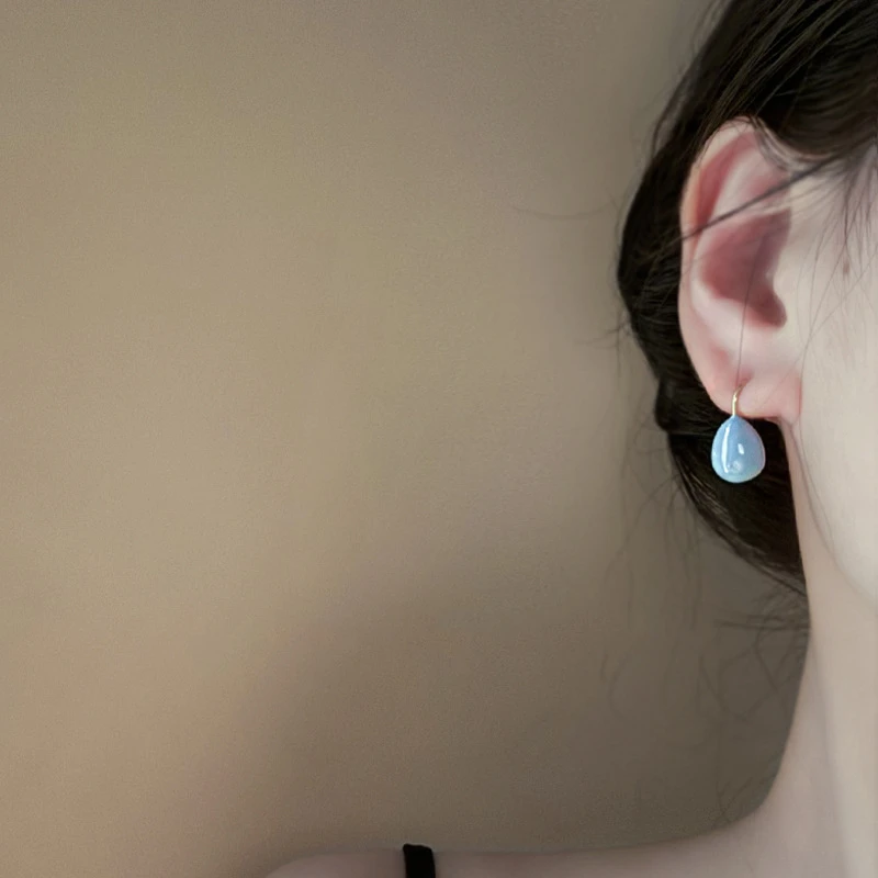 合金耳饰 彩虹甜豆~高级感法式彩色滴油水滴耳环轻奢小众气