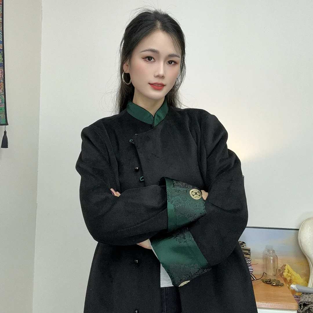 新款藏式秋冬双面羊绒款衣长款经典显瘦百搭民族风外套小众立领款