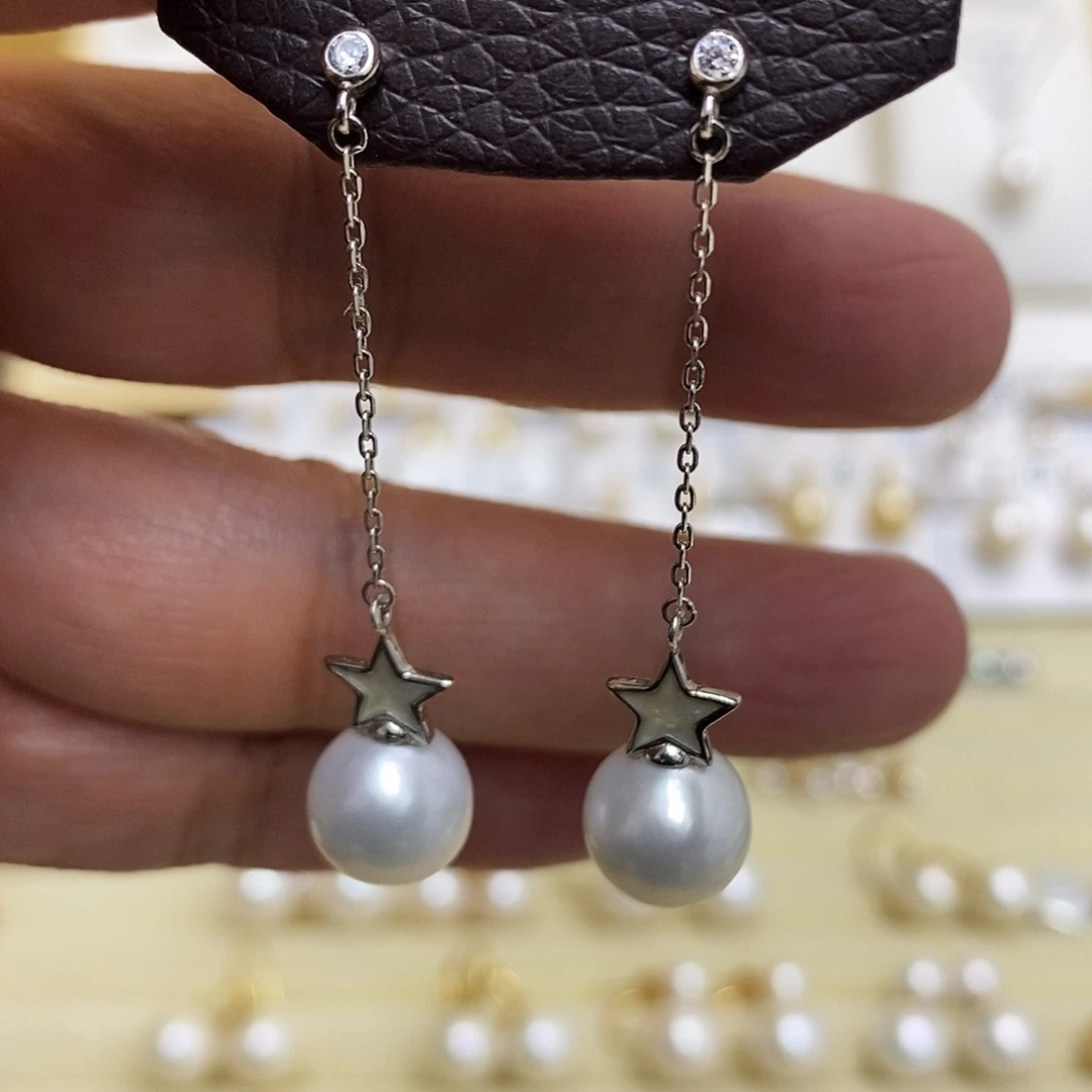淡水珍珠银S925镶嵌耳饰