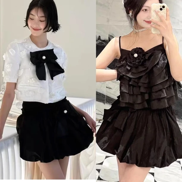 辰辰辰小店时尚气质新款白色蝴蝶结上衣半裙