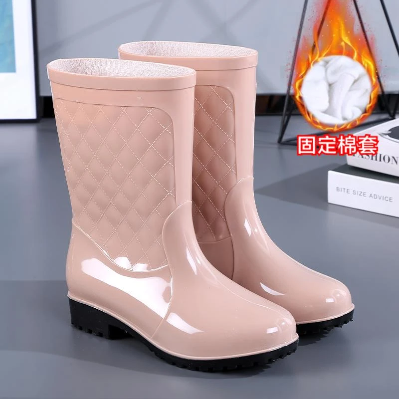 四季雨鞋女中筒成人加绒雨靴时尚防水鞋女士防滑中筒胶鞋套鞋保暖