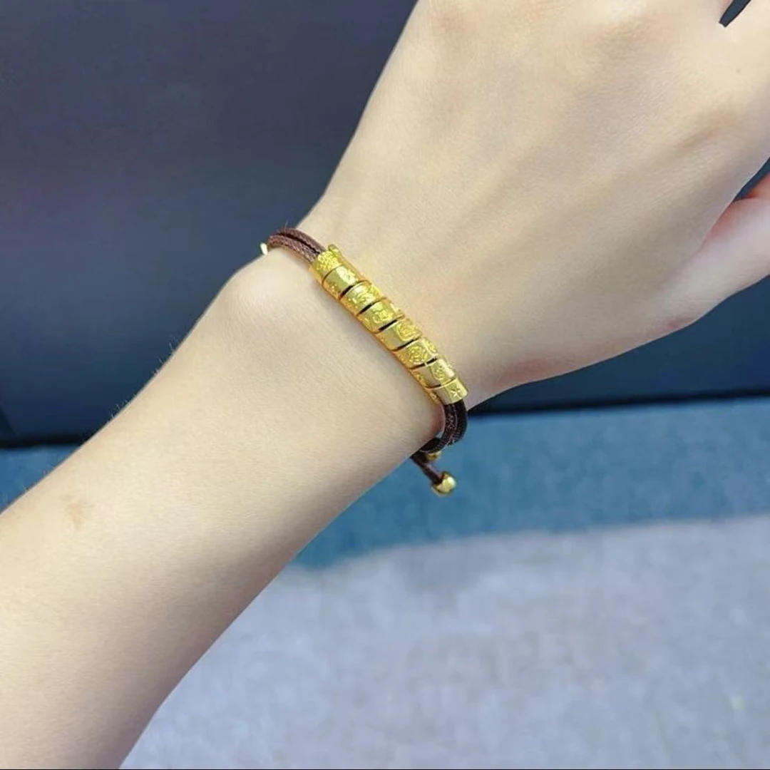 铜合金手链 新款金小坨扭扭棒女皮绳手链百搭轻奢设计感