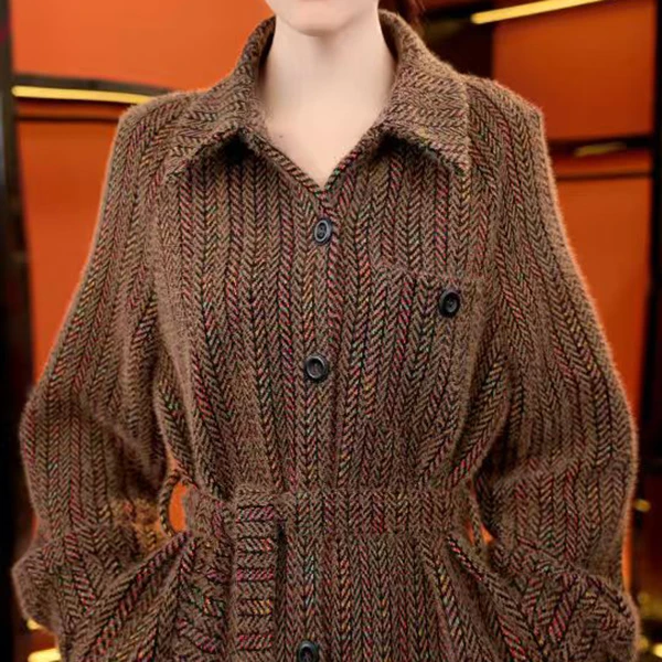 [巴黎新贵]2025杭州专柜原版正品秋冬新款加绒加厚连衣裙小麦色-X