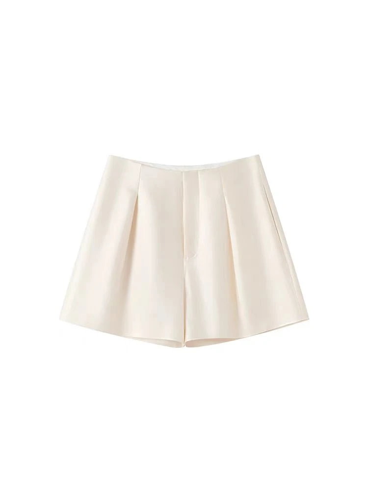 漱玉 双股羊毛&真丝奢级光感丝毛缎法式休闲短裤女夏