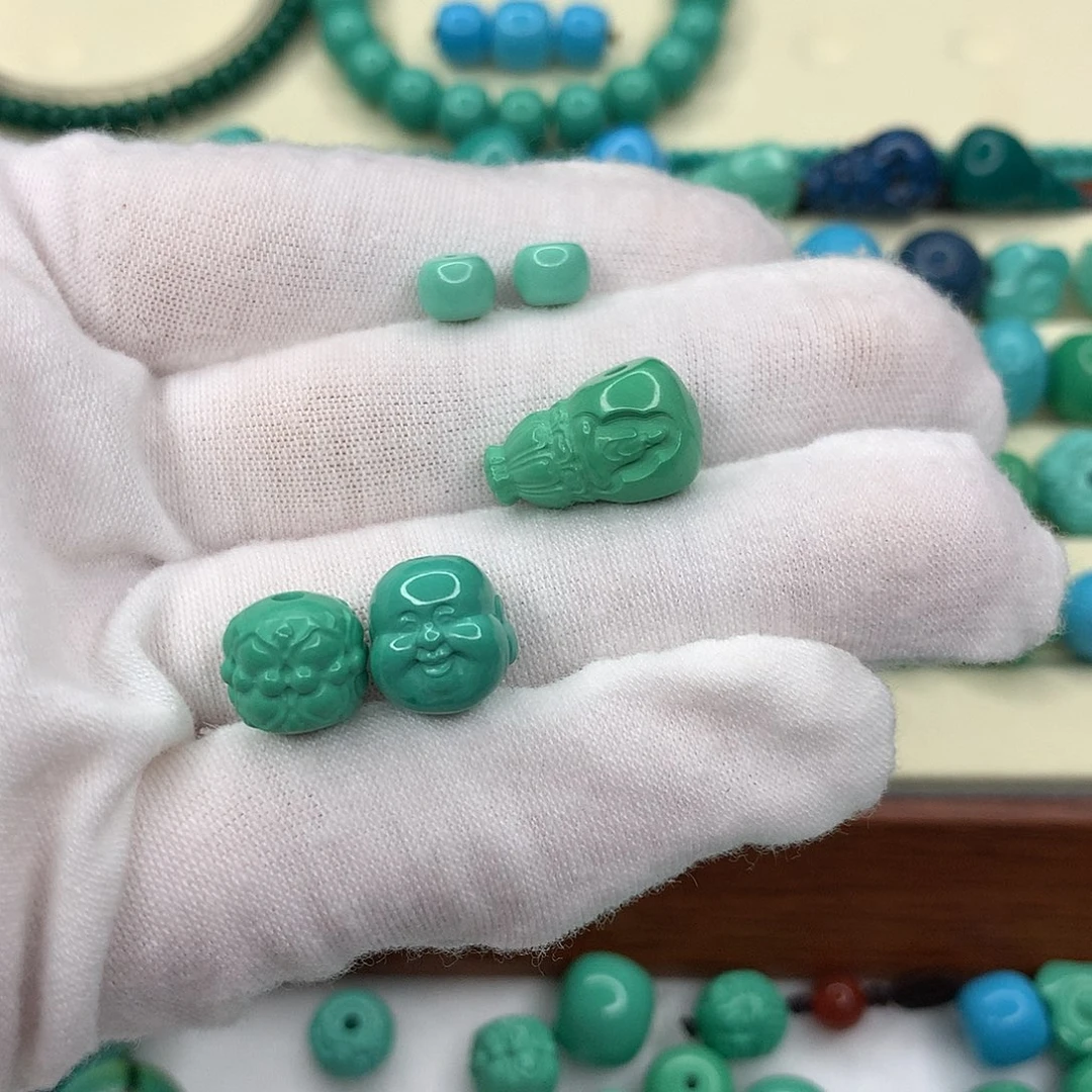 莲花，佛头，三通高瓷绿