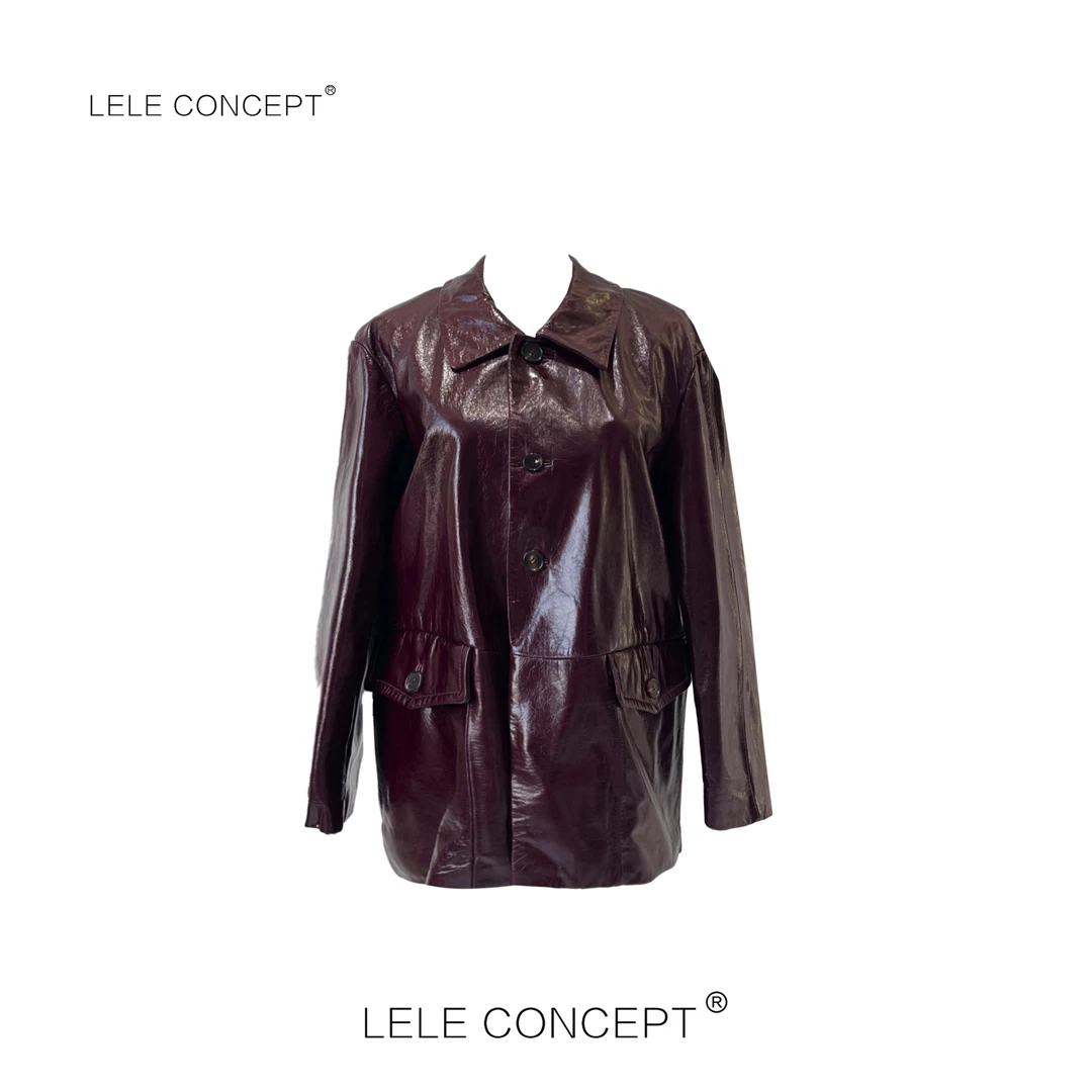 LELE CONCEPT丨翻领中款系扣皮衣P0055