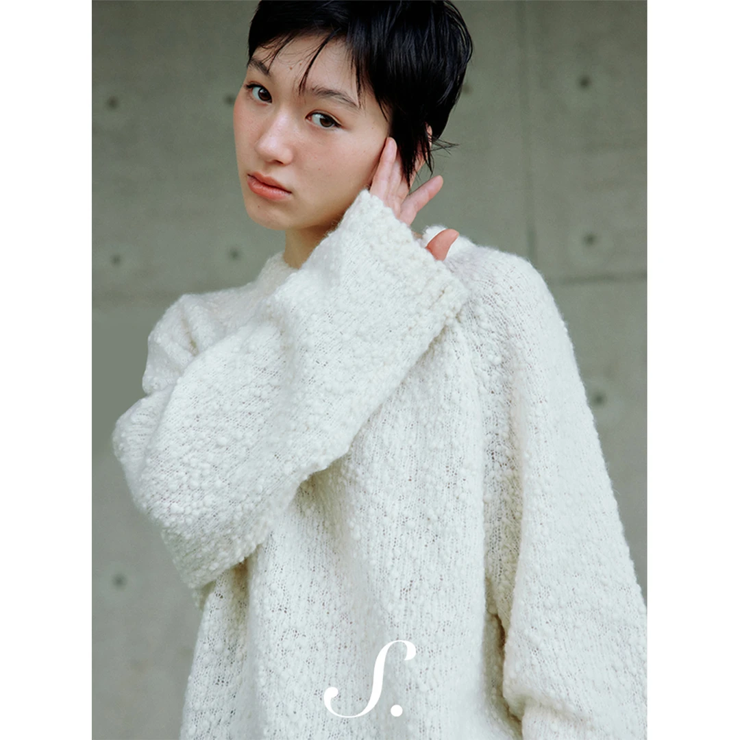 shyshy“纯白梦境”松软纯白色云朵般触感羊毛豆豆纱针织长袖