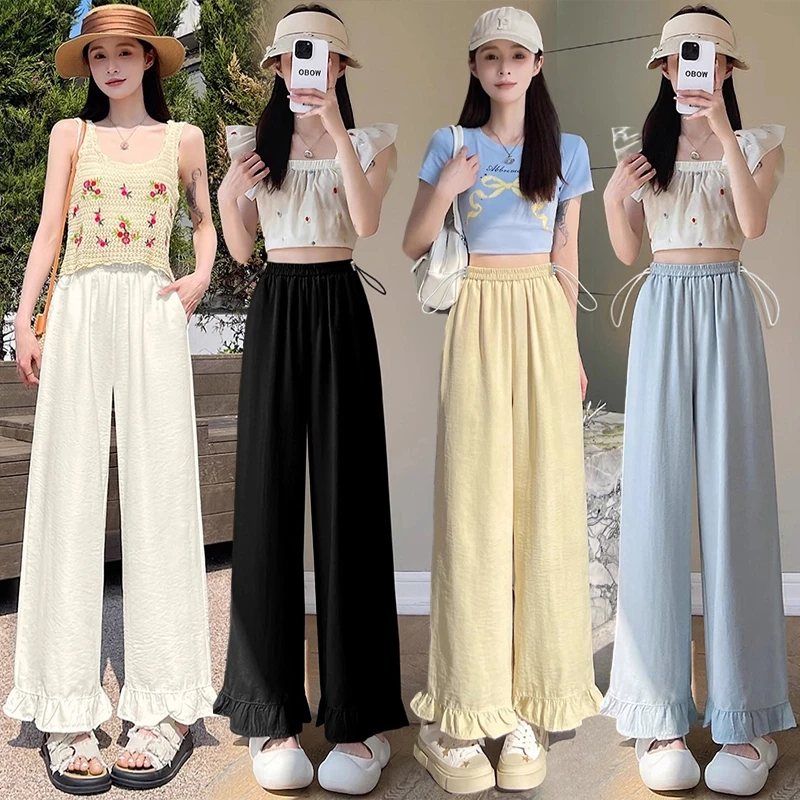 大码孕妇裤2025夏季新款休闲百搭阔腿裤时尚木耳边200斤胖mm潮妈