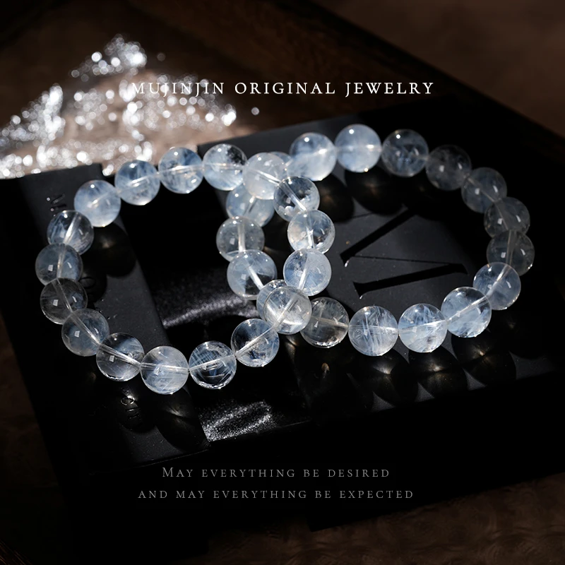 【木槿槿】天然蓝针水晶手链女款约12m饰品串珠手串CC783多样性发一