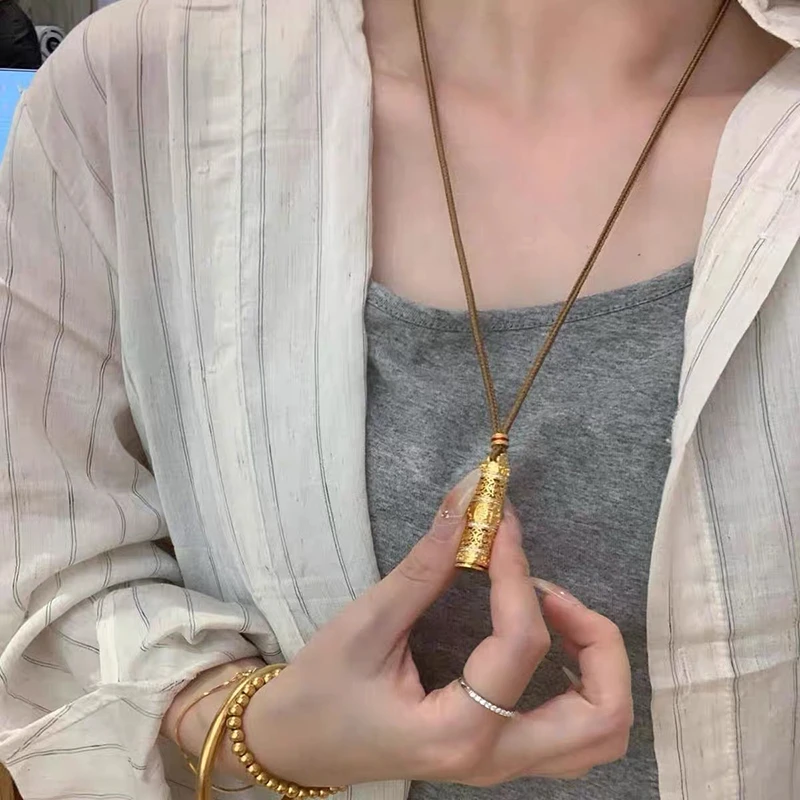 铜合金项链 柱形随身佛项链女高级感轻奢小众编绳长款秋冬毛衣链