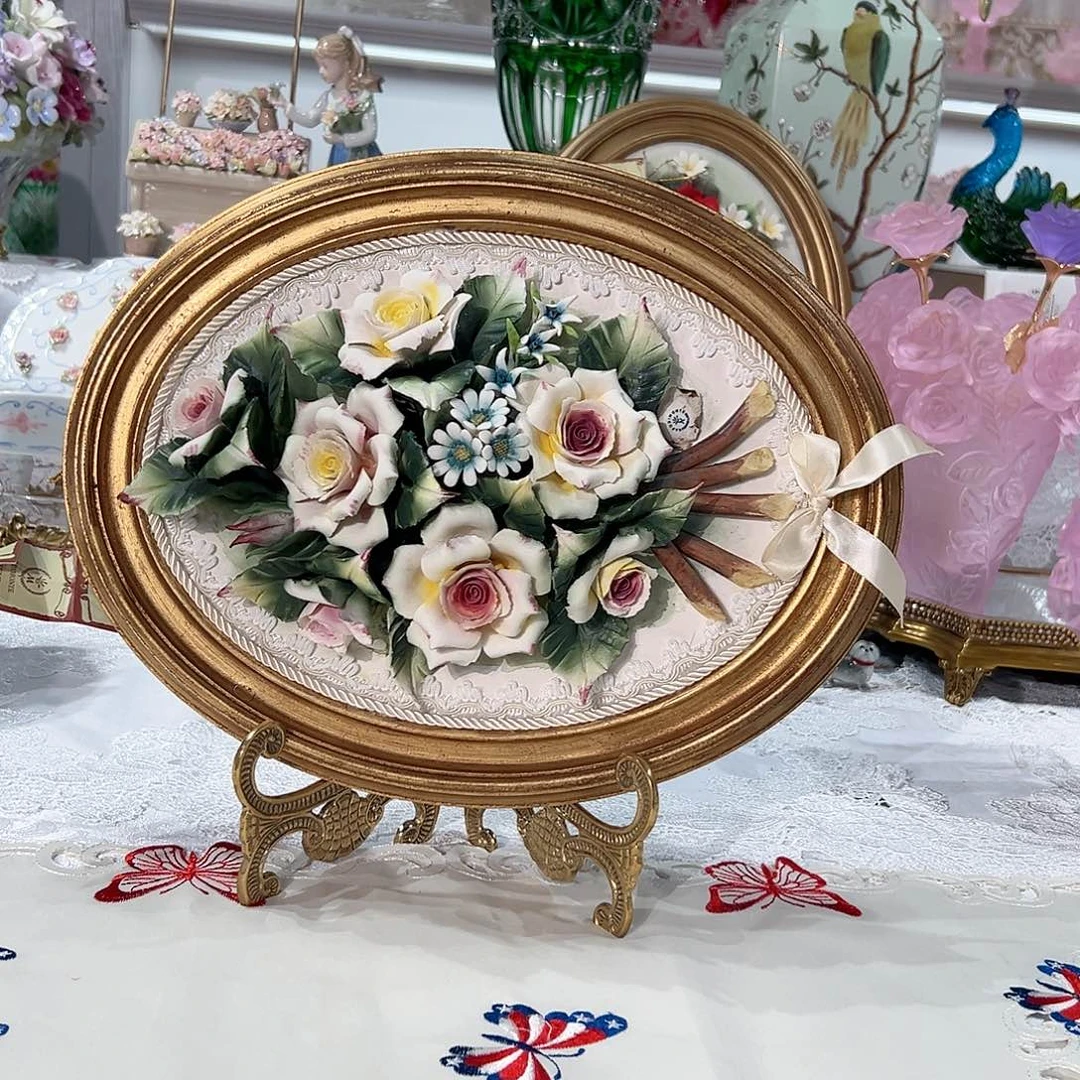 陶瓷意大利陶瓷花摆盘挂画玫瑰花