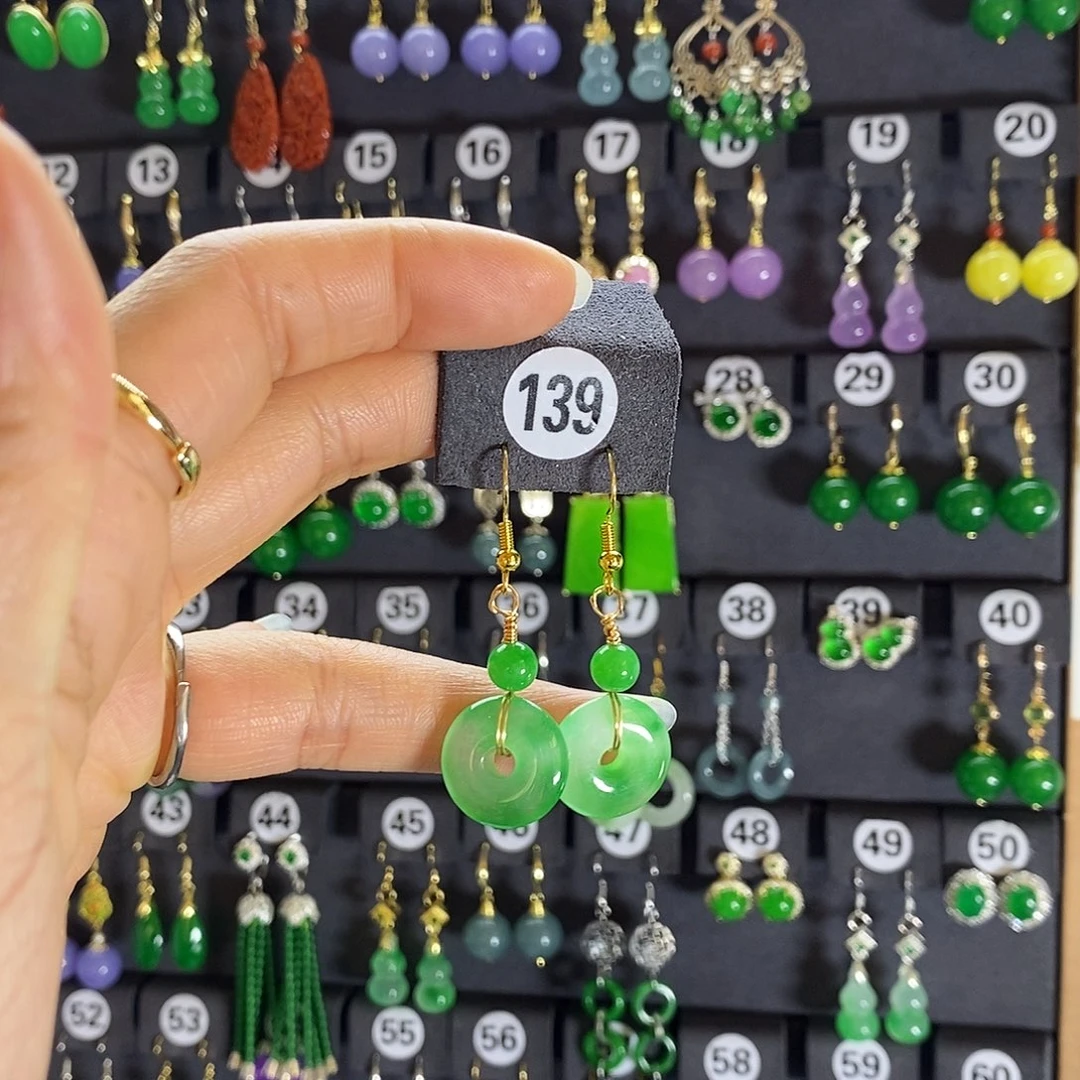 银S925镶嵌翡翠耳饰139