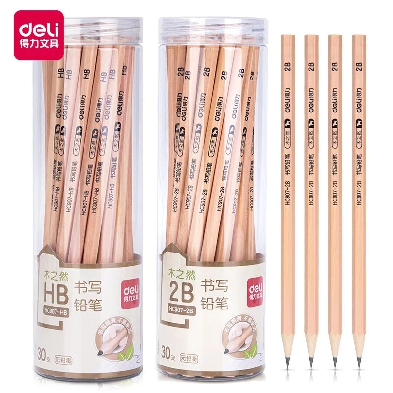 得力铅笔HB/2B桶装原木安全无铅毒幼儿园一年级二年级小学生作业