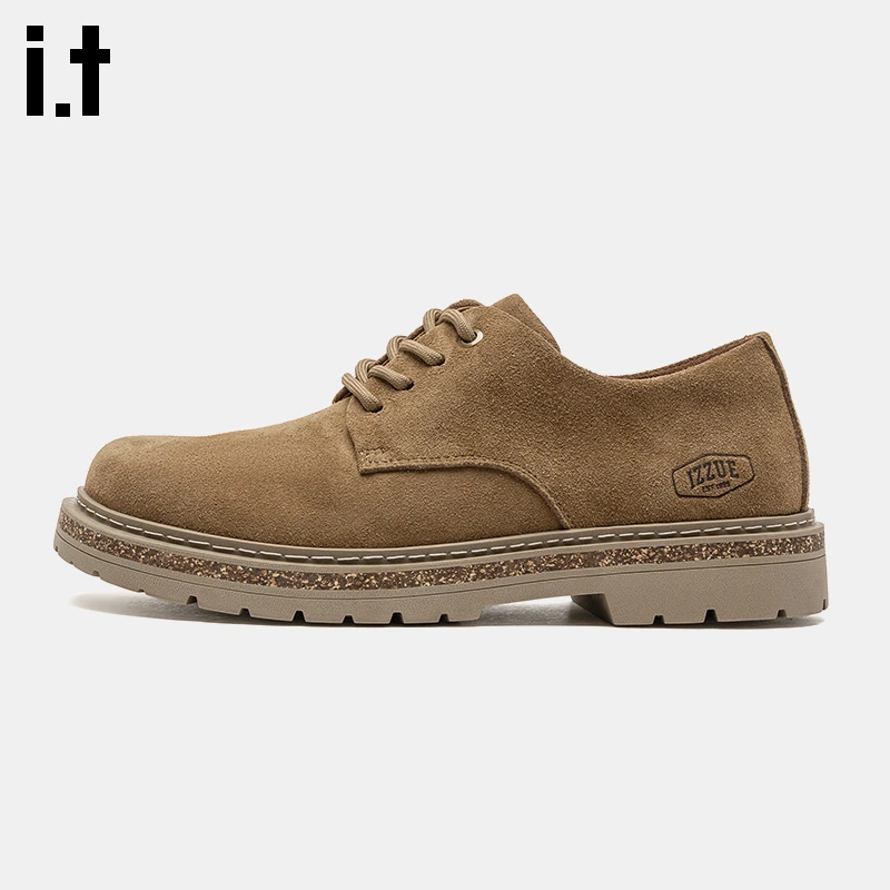 it  izzue新款男士休闲牛皮软底防滑耐磨厚底轻便户外乐福工装鞋