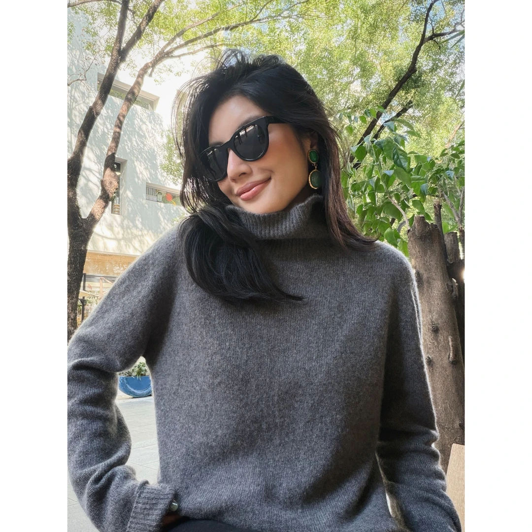 RRB Design 100%山羊绒宽松显瘦百搭长袖高领套头毛衣厚实上衣