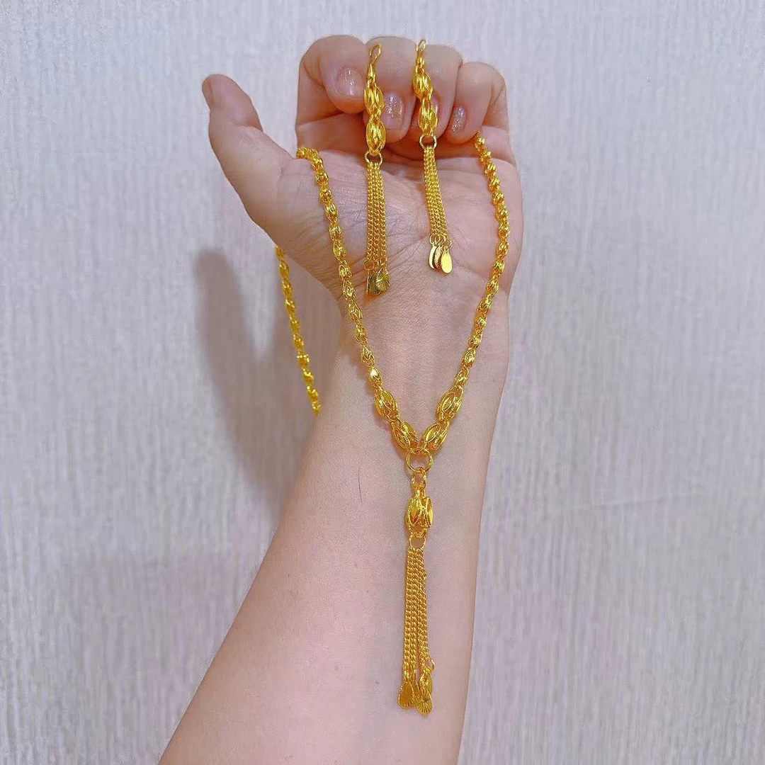 铜合金项链 长款铜合金女民族风光面光珠气质项链60CM0830