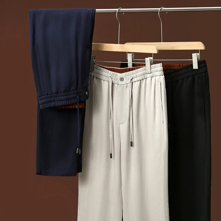 意式轻奢 天丝莱赛尔春夏季男士透气简约百搭商务通勤亚麻休闲裤