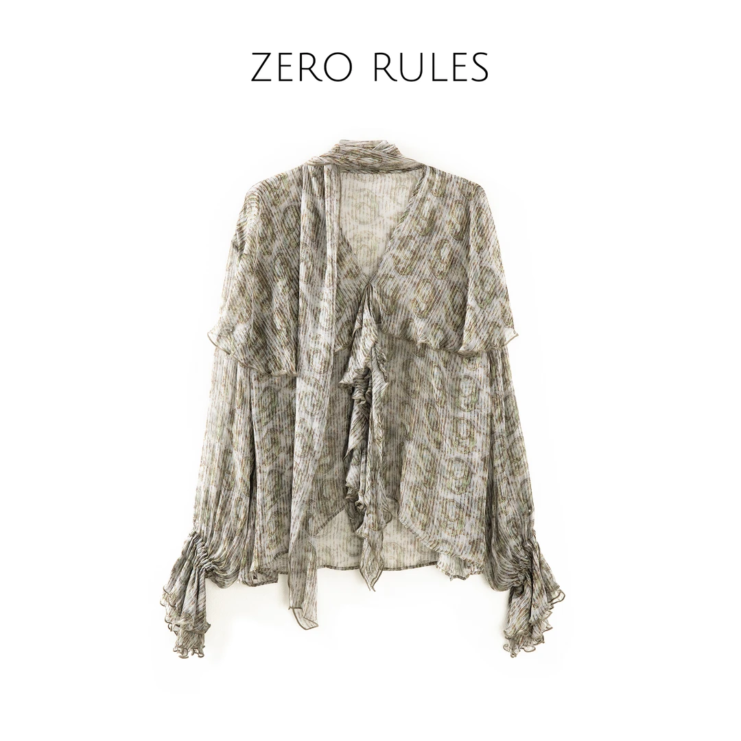 25030690【温柔流动】高定100人丝 法式浪漫花朵印花长袖衬衫