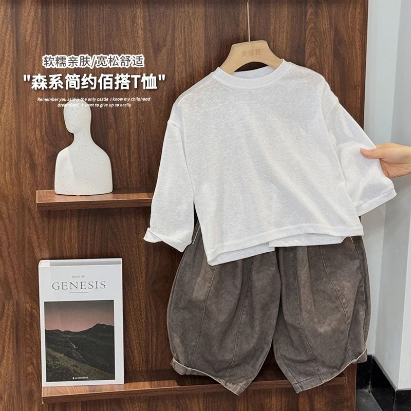 春夏T~春简约森系儿童圆领长袖T恤佰搭韩版男童女童上衣