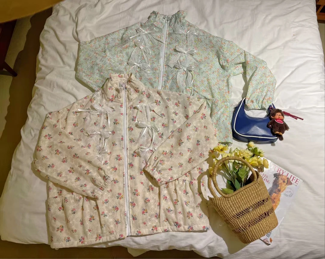 韩国东大门BOU蝴蝶结碎花防晒轻薄外套两色NO退NO换