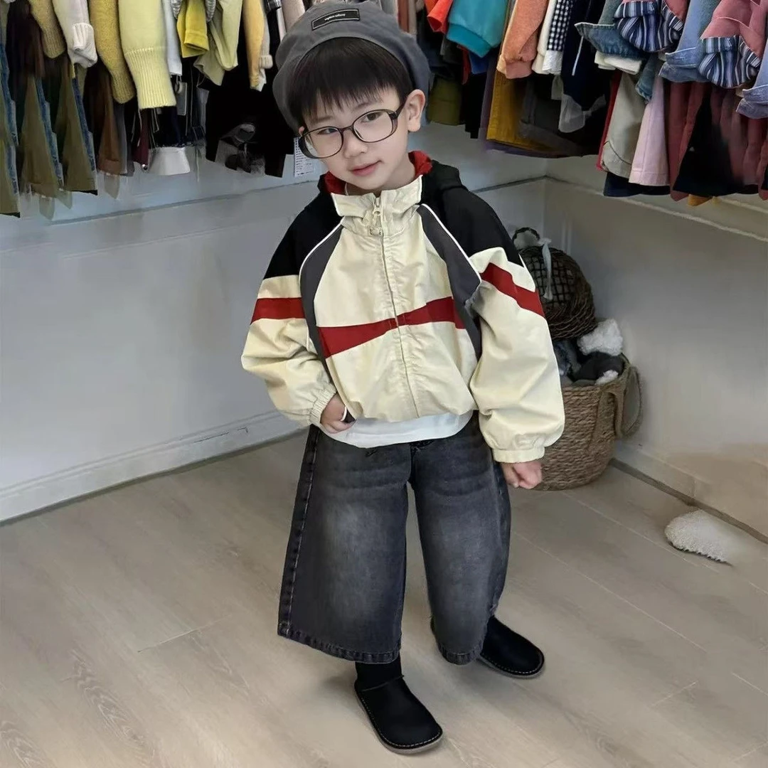 韩国童装男童秋季外套韩版痞帅撞色冲锋衣儿童连帽上衣潮