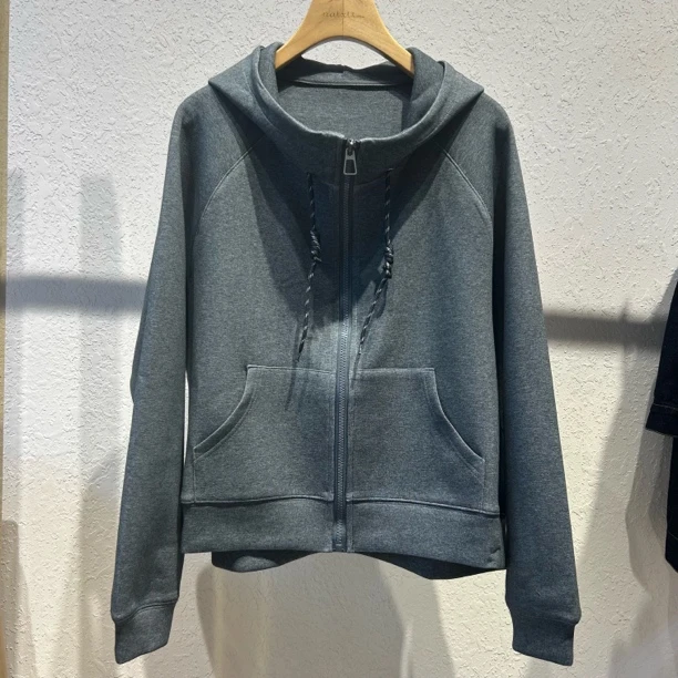8068立体裁剪休闲风上衣厚款连帽秋季春秋灰色卫衣纯色