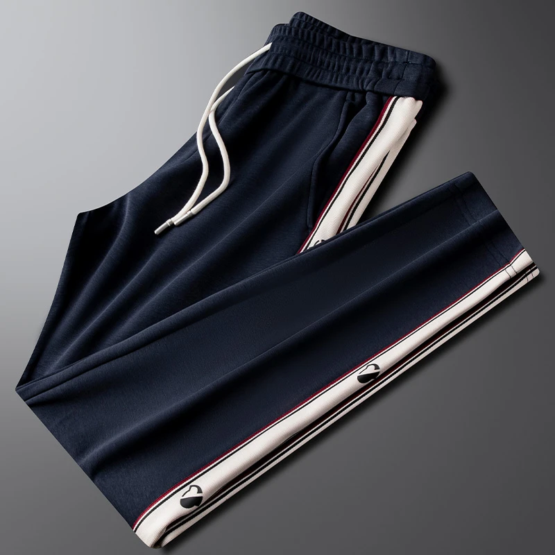 轻奢高端莫代尔撞色织带休闲裤男士直筒秋冬新款时尚百搭潮流卫裤