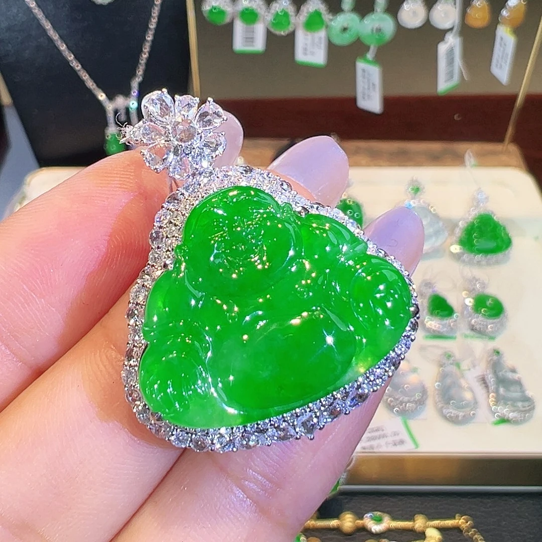 翡翠18K金镶嵌吊坠(不含链)