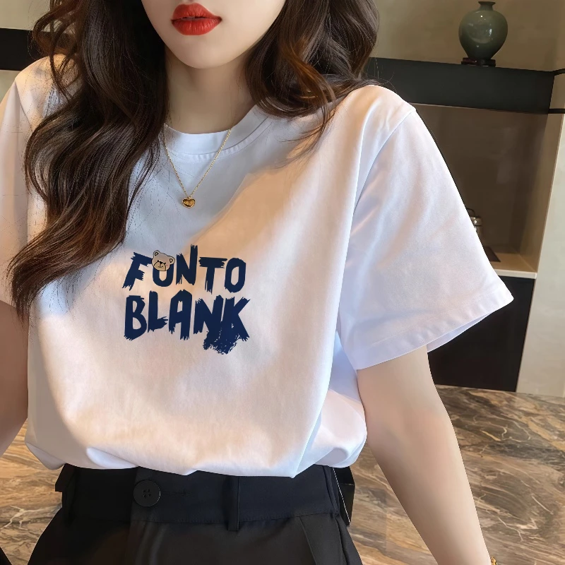 夏季短袖常规款平口下摆T恤女白色正肩新款美式通勤显瘦小众上衣