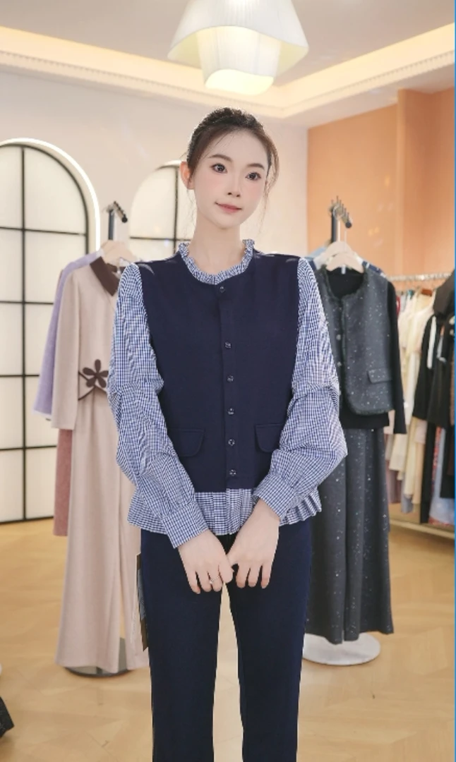 F法式高级感长袖衬衫女秋装年新款时尚假两件休闲显瘦上衣