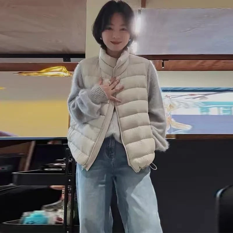 冬季立领排骨白鸭绒马甲秋冬韩版轻薄保暖纯色马甲