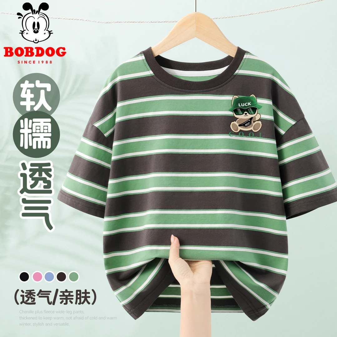 巴布豆男童t恤短袖2025新款痞帅风大童夏季运动上衣儿童潮酷夏装