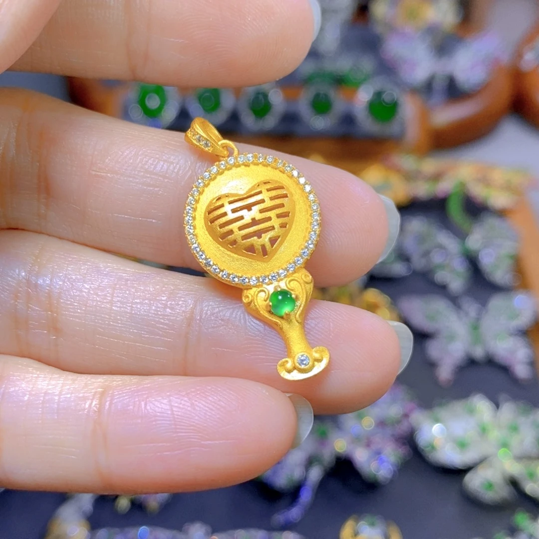 翡翠颈饰银S925镶嵌天然翡翠