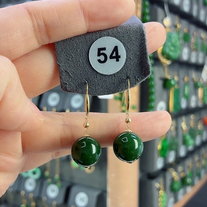 和田玉18K金镶嵌耳饰