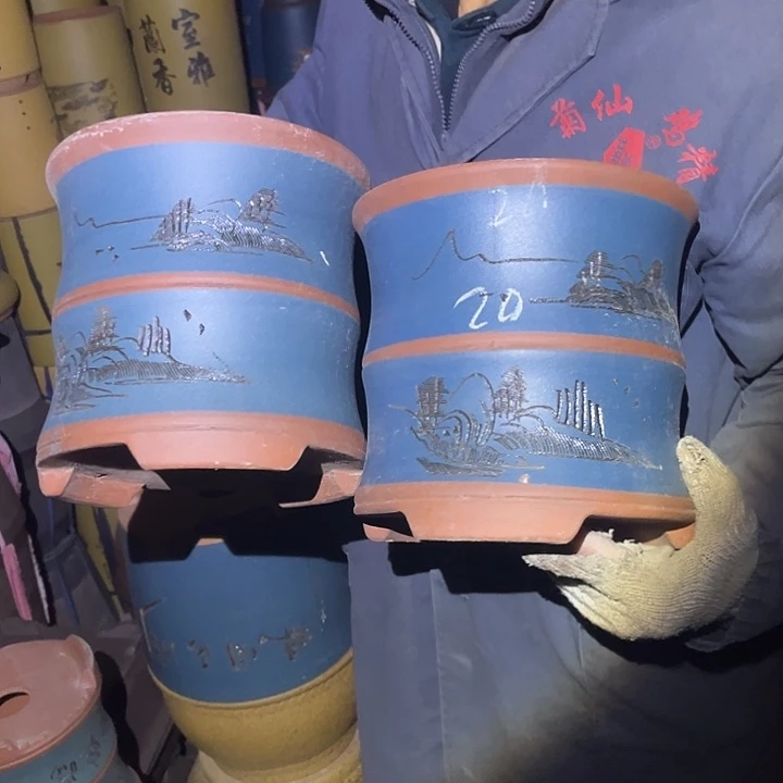 紫砂紫砂花盆和小