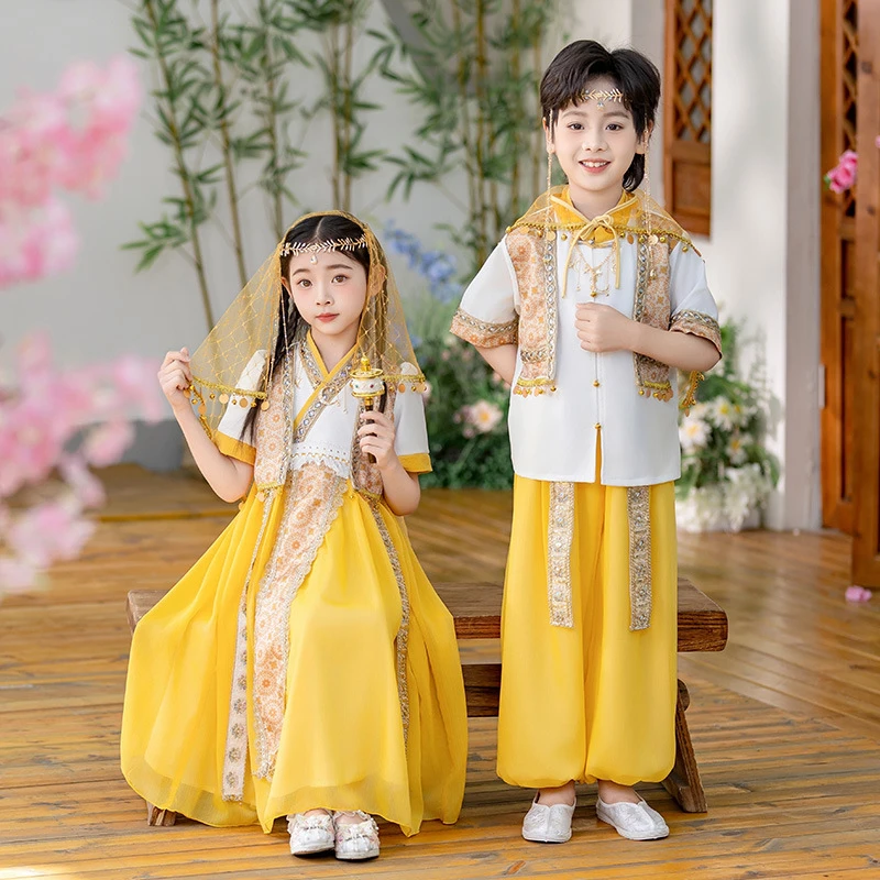 中国风女童连衣裙民族风新疆西域公主裙2025新款男女童汉服套装夏