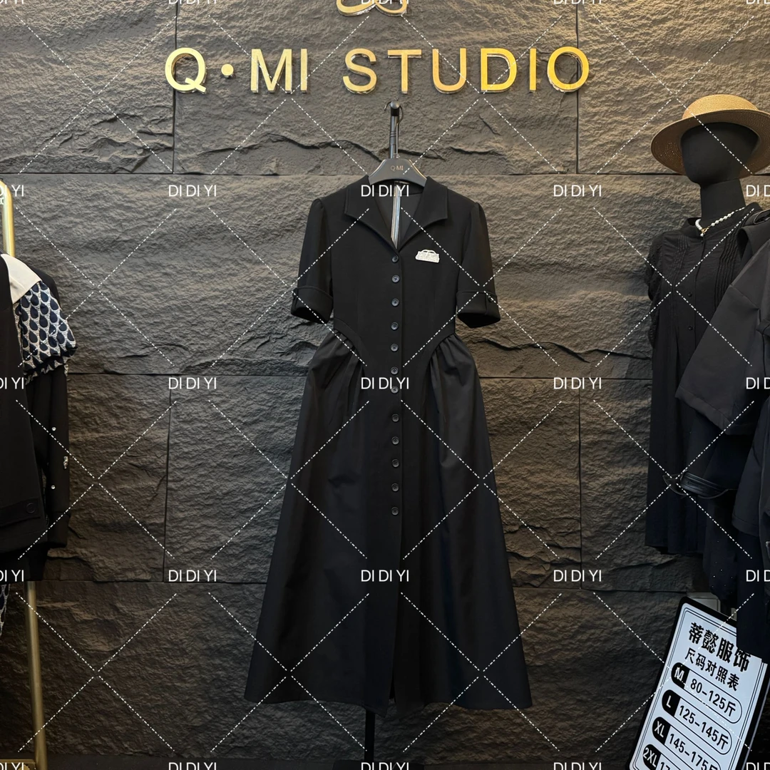 2025原创大码高定设计款装长扣连衣裙高级感洋气春季休闲25019