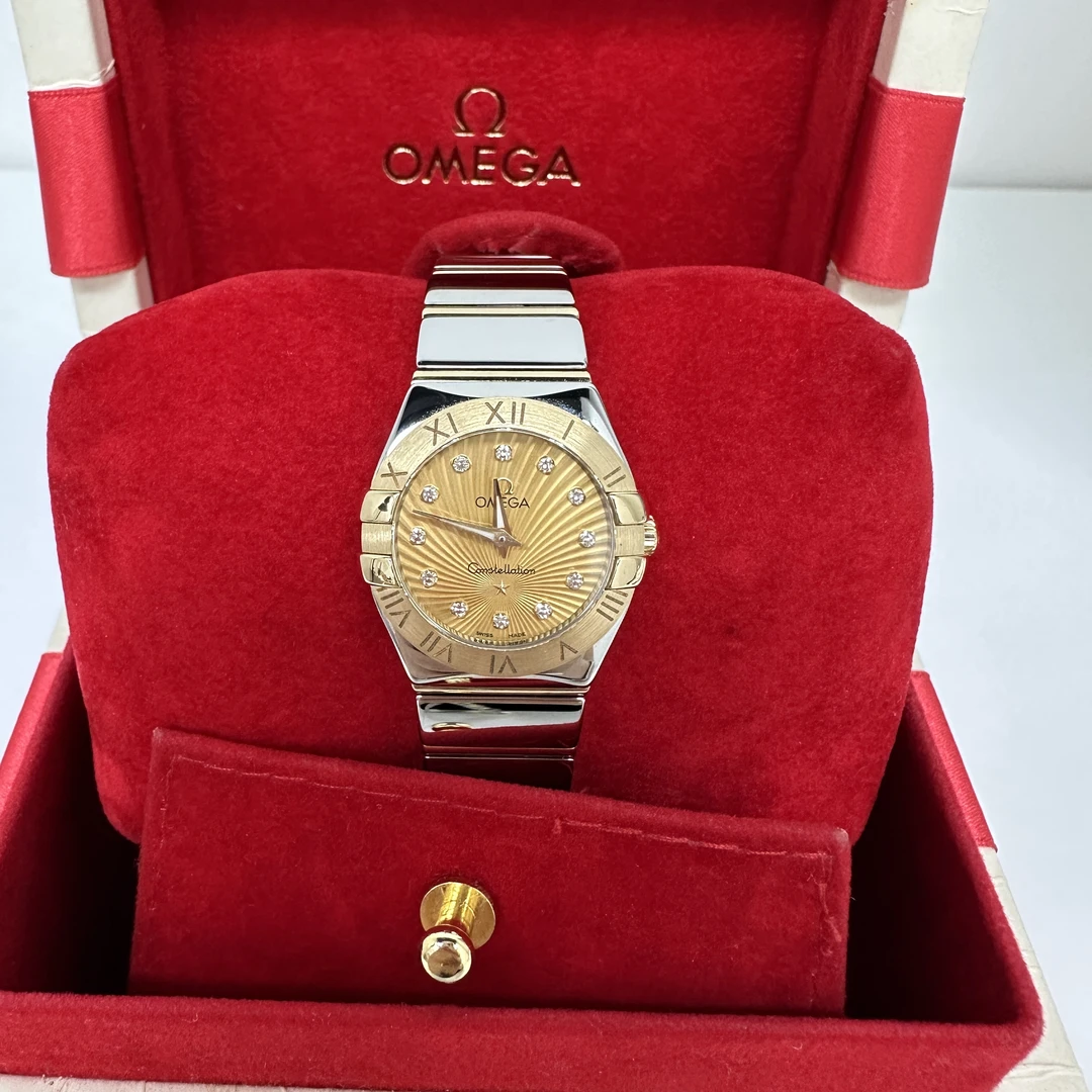 99新 Omega/欧米茄 欧米茄/石英/18k黄金/黄盘放射贝母表径24mm