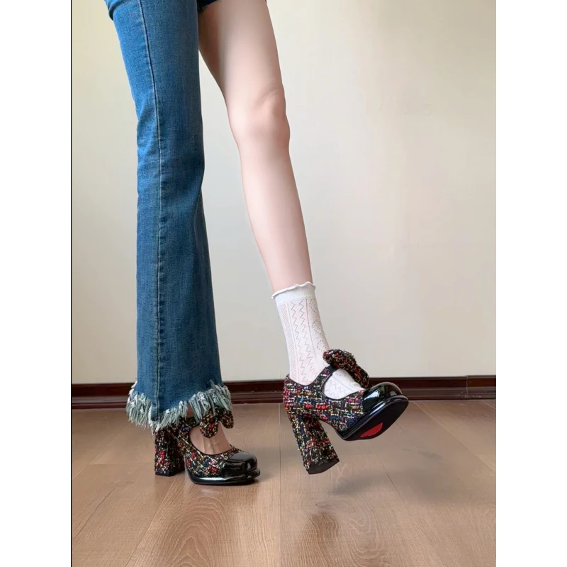 SnoWANDFOREST【卡调拉里】秋季高级增高复古蝴蝶结玛丽珍高跟鞋