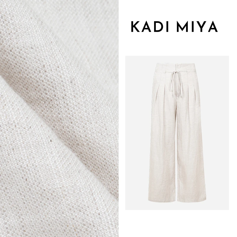 KADIMIYA【老钱原麻】高腰法式亚麻阔腿裤老钱风系带显瘦显高直筒裤