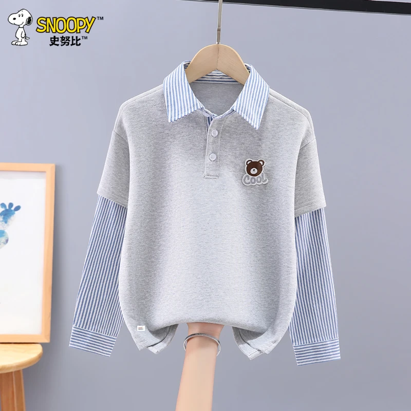 Snoopy/史努比男童春秋卫衣2025新款儿童假两件上衣中大童秋装潮