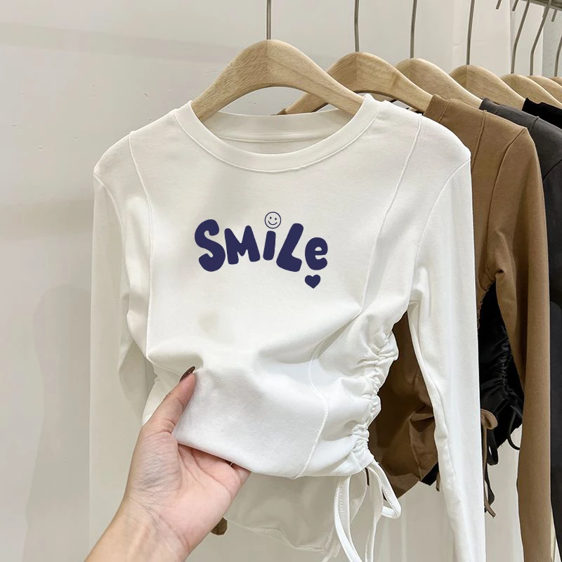 女童长袖T恤2025春秋新款儿童洋气女孩上衣中大童抽绳体恤潮ins