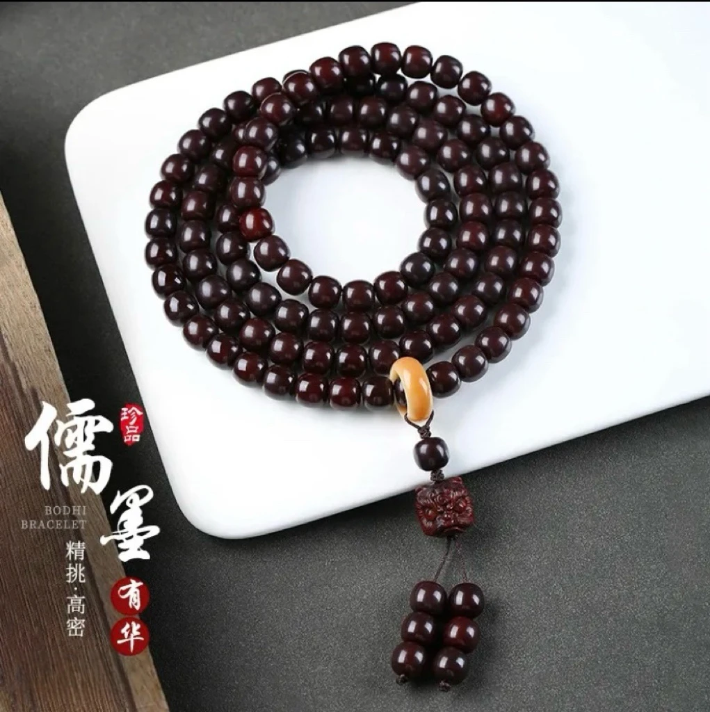 新中式国风108颗菩提根手串雕刻醒狮老料文玩佛珠手持男女念珠